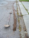 Around the length of three shovels - about 20 feet